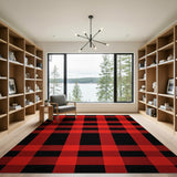Rustic Farmhouse Red Black Buffalo Check Area Rug