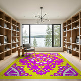 Vibrant Pink Mandala Persian Area Rug on Yellow