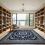 Blue and Teal Ornate Navy Persian Floral Medallion Rug