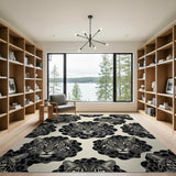 Stylized Leopard Heads Black White Area Rug