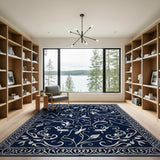 Blue and Teal Navy Blue Intricate Floral Vine Area Rug