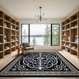 Ornate Navy Persian Area Rug with Ivory Accents