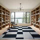 Irregular Black White Checkered Area Rug