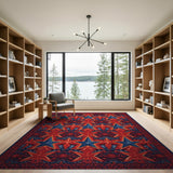 Bold Red and Blue Interlocking Star Area Rug