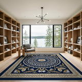 Navy Mandala Persian Area Rug with Gold Florals