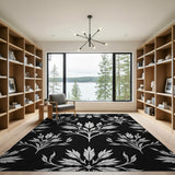 Elegant Black White Floral Damask Area Rug