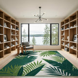 Coastal Beach Green Lush Green Monstera Palm Leaf Area Rug
