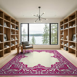 Ornate Magenta Floral Border Area Rug