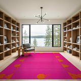 Vibrant Pink Area Rug with Orange Tribal Borders