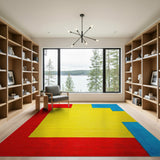 Vibrant Red Yellow Blue Block Geometric Area Rug