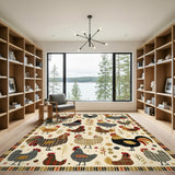 Rooster Plaid Rustic Farmhouse Area Rug