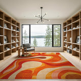 Orange Vibrant Orange Abstract Wave Area Rug