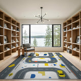 ODIKA Washable Road Map Kids Rug - Modern Geometric Play Mat for Nursery & Playroom