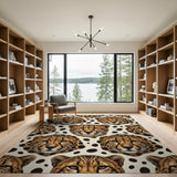 Beige Cheetah Faces Pattern Area Rug