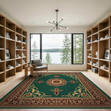 Green Emerald Medallion Persian Area Rug