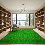 Emerald Green Gold Floral Grid Area Rug