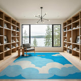Pixel Airplane Soaring Blue Sky Clouds Kids Rug