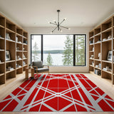 Bold Red White Geometric Grid Area Rug