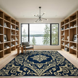 Blue and Teal Navy Blue and Gold Ornate Persian Area Rug