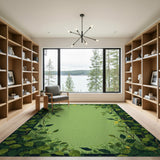 Lush Green Leaf Yellow Flower Border Rug