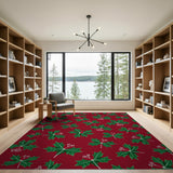 Red Holly Leaves Berries Area Rug