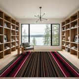 Bold Red Black Brown Vertical Stripe Area Rug