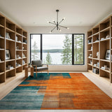 Teal and Burnt Orange Geometric Abstract Area Rug