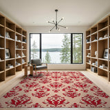 Red Elegant Red Floral Damask Area Rug