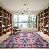 Blush Pink Teal Geometric Persian Area Rug