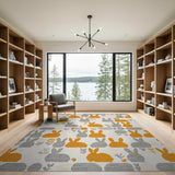 Whimsical Grey Orange Bunny Kids Area Rug