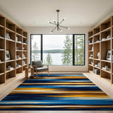 Navy Orange Teal Striped Abstract Area Rug