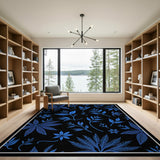 Blue Botanical Leaf Area Rug