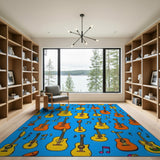 Cartoon Guitars Music Notes Area Rug