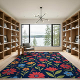 Vibrant Red Orange Daisy Floral Area Rug