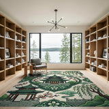 Serene Pagoda Garden Cherry Blossom Rug