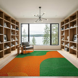 Vibrant Orange Green Curved Abstract Area Rug