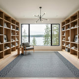 Navy Leopard Print Border Dotted Texture Area Rug