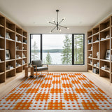 Bold Orange Geometric Grid Area Rug