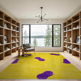 Playful Yellow Shag Area Rug with Purple Footprints