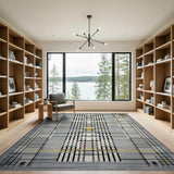 Grey Modern Grey Geometric Grid Area Rug