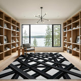 Black White Crisscross Geometric Area Rug