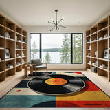 Washable Retro Vinyl Record Geometric Low Pile Area Rug