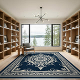 Navy Blue Ornate Persian Mandala Rug
