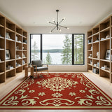Ornate Red Persian Area Rug with Gold Floral Motifs
