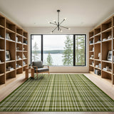 Rustic Farmhouse Green Plaid Check Area Rug