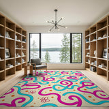 Whimsical Pink Blue Squiggle Area Rug