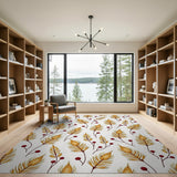 Golden Feathers Red Berries Boho Area Rug