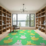 Cute Yellow Chicks White Bunnies Area Rug