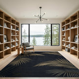 Black Textured Rug with Gold Palm Leaves