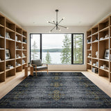 Black Grey Gold Heritage Tribal Area Rug